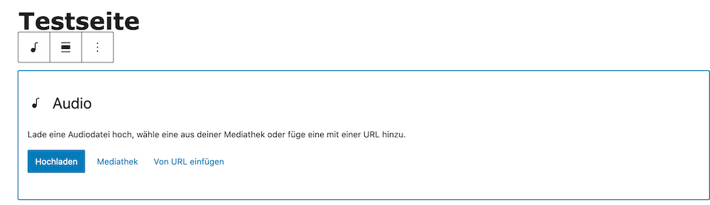 Gutenberg Editor Audio Block Datei hochladen