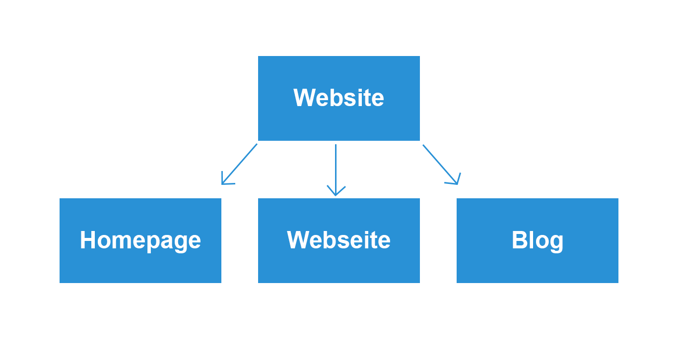 Infografik Unterschied zwischen Website, Homepage, Webseite und Blog