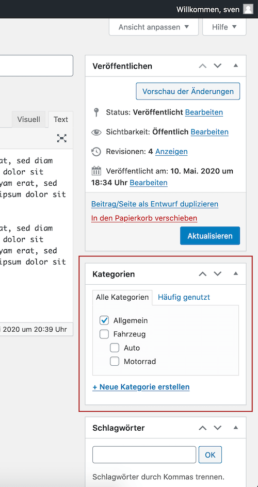 Dem WordPress Beitrag eine Kategorie zuordnen