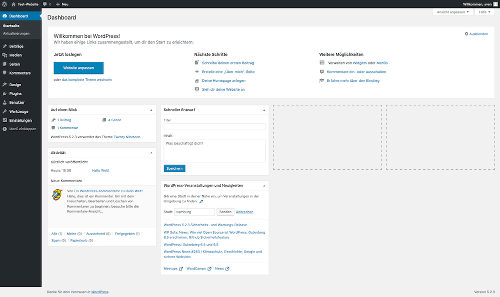 WordPress Dashboard Standard Ansicht