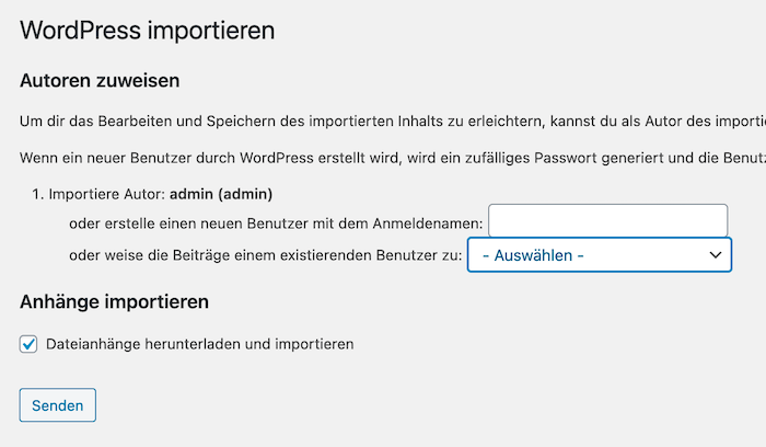 WordPress Inhalte Seite und Beiträge importieren