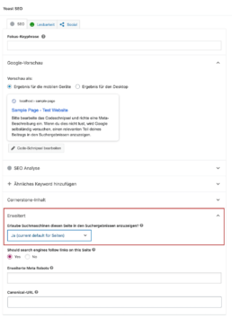 Yoast SEO noindex Einstellung